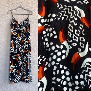 FARM RIO NWT ANTHROPOLOGIE Black Silk Velvet Tucano Toucan Tropical Slip Dress M
